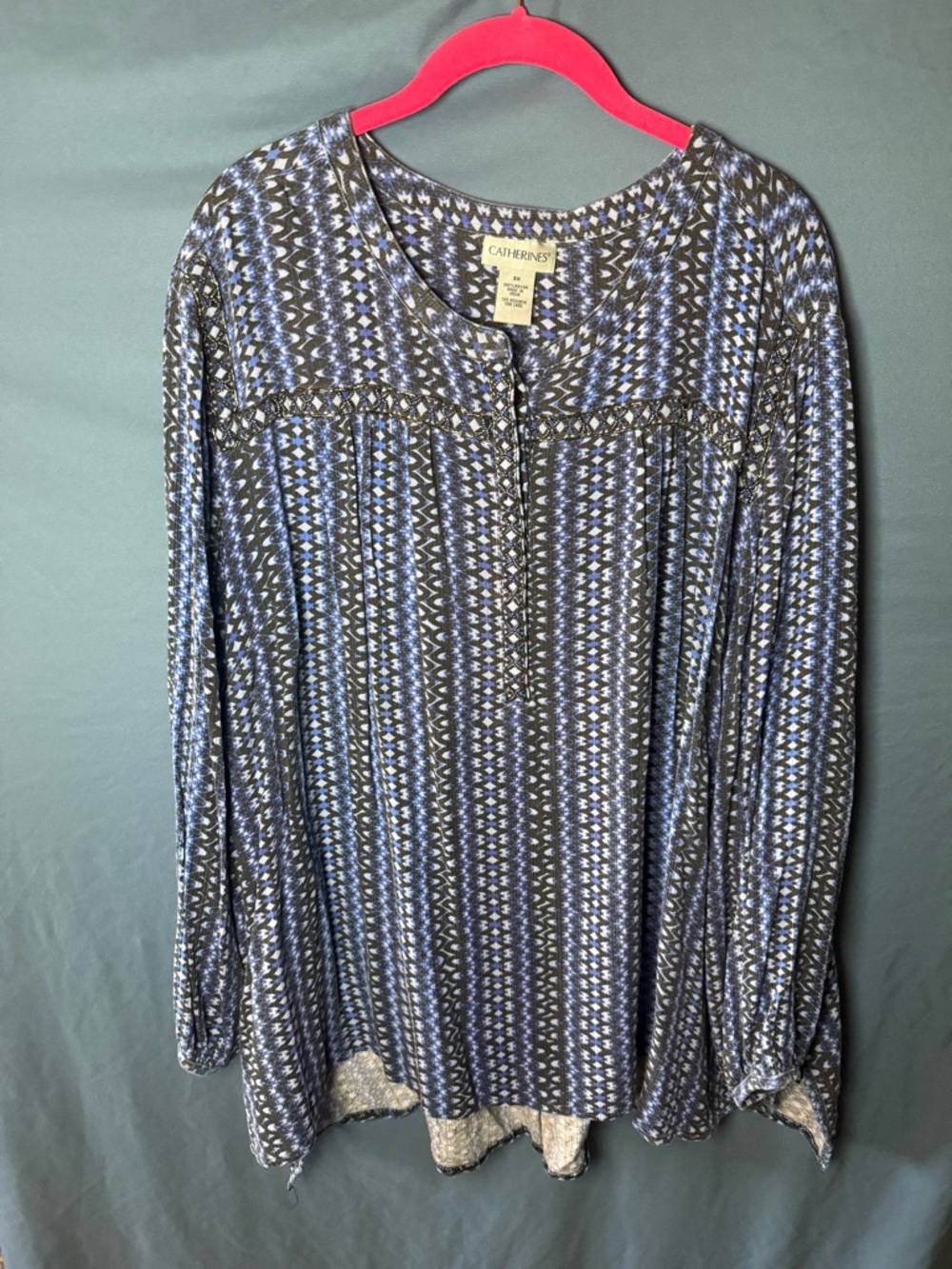 Catherines Blue & Gray Patterned Long Sleeve Tunic